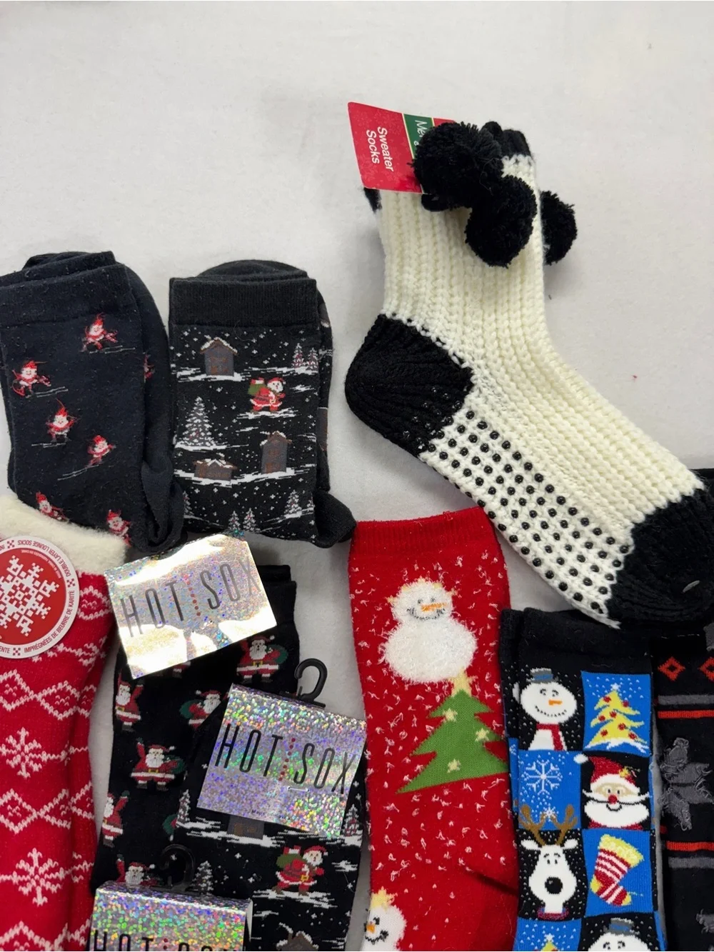 Eros Holiday Crew Socks - Red/White Christmas Tree & Snowman Designs 14 Pairs